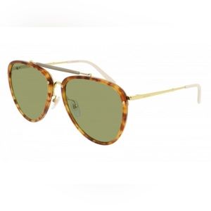 Gucci Havana Gold/ Green Aviator Sunglasses